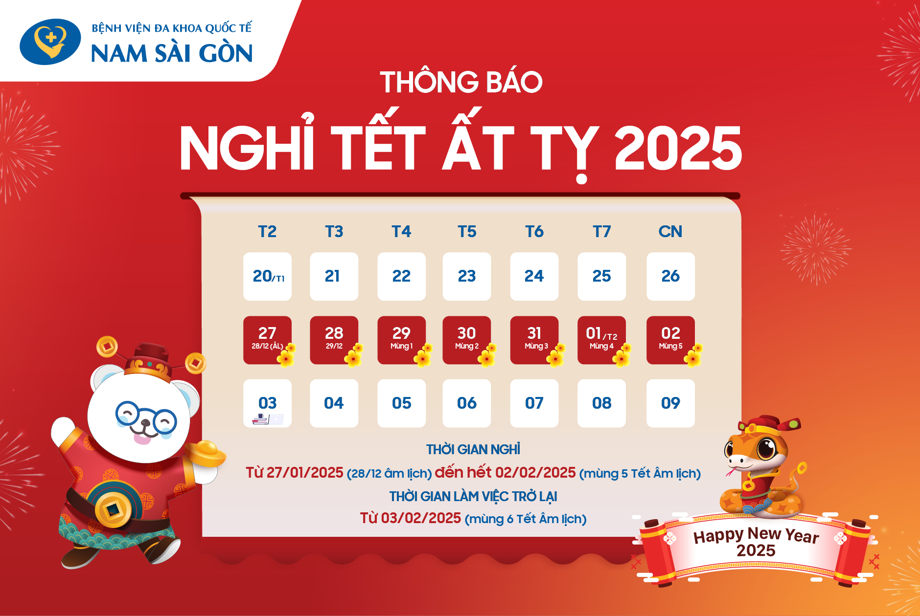 THÔNG BÁO LỊCH NGHỈ TẾT NGUYÊN ĐÁN 2025