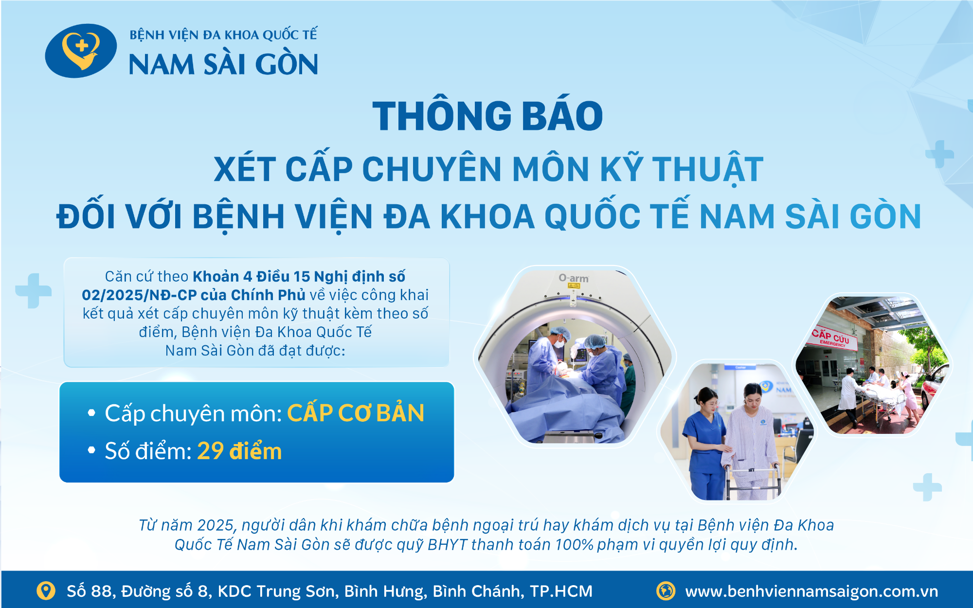 THÔNG BÁO XÉT CẤP CHUYÊN MÔN KỸ THUẬT THANH TOÁN 100% MỨC HƯỞNG BẢO HIỂM Y TẾ TẠI BỆNH VIỆN ĐA KHOA QUỐC TẾ NAM SÀI GÒN