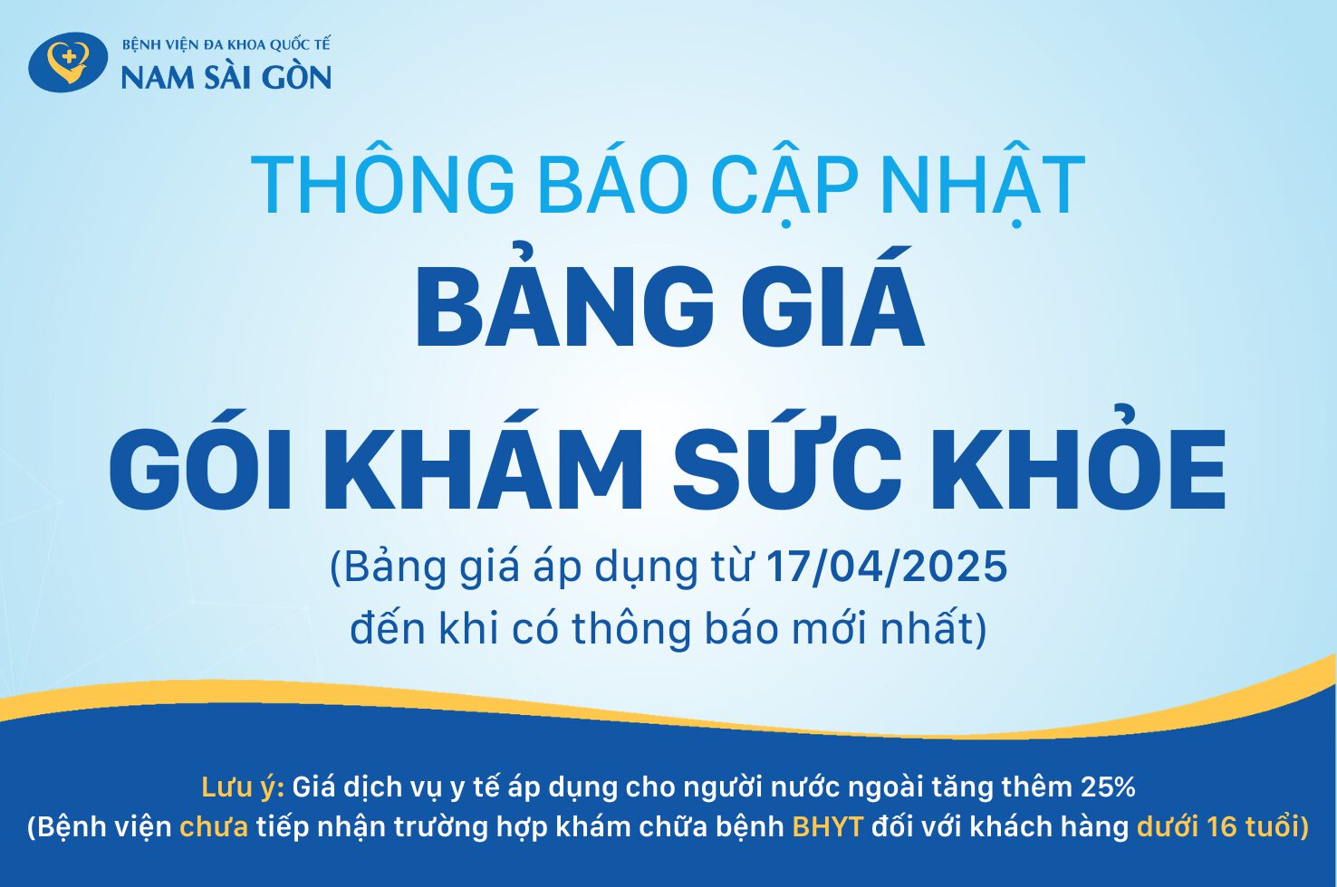 THÔNG BÁO VỀ VIỆC ĐIỀU CHỈNH GIÁ GÓI KHÁM SỨC KHỎE