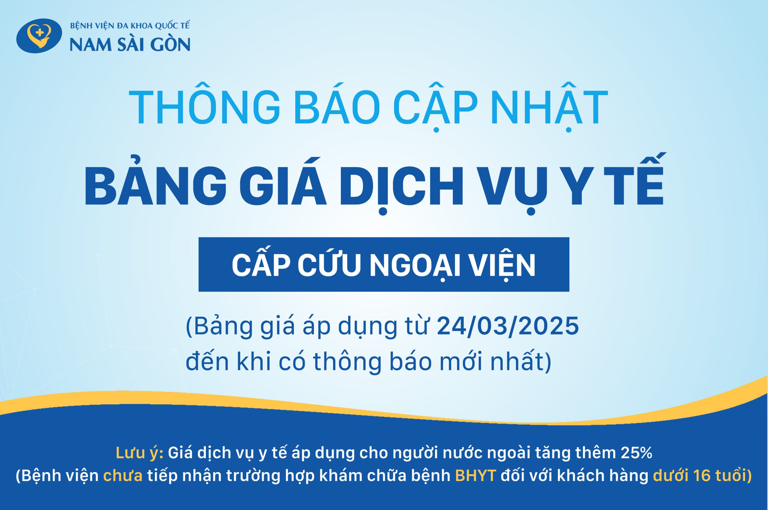 BẢNG GIÁ DỊCH VỤ Y TẾ CẤP CỨU NGOẠI VIỆN NGÀY 24/03/2025